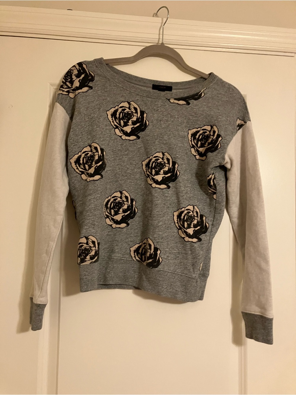 J. Crew Floral Print Gray and Cream Sweatshirt Size XS